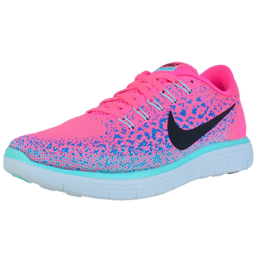 Nike Free RN Distance Cheetah Print Bright Pink and Blue Sneakers Size 8.5